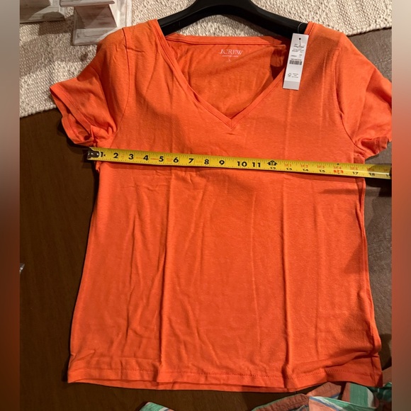 NWT J. Crew V-Neck Short Sleeve Linen Blend Orange Tee SZ L - Picture 6 of 8